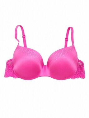 La Senza Hot Pink Push-Up Bra Rhinestone Accent Lace Back Padded Underwire Glam